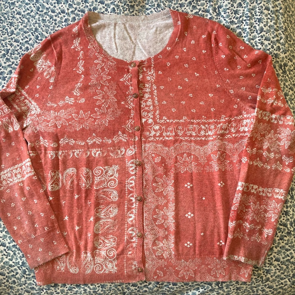Sundance Heathered Burnt Orange and White Patterned Cardigan